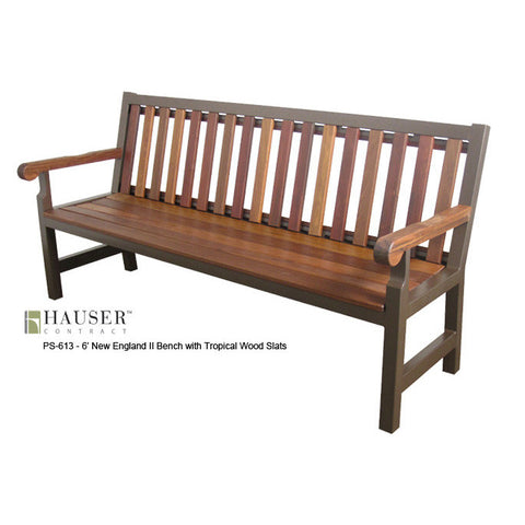 6' New England II Bench with Tropical Wood Slats