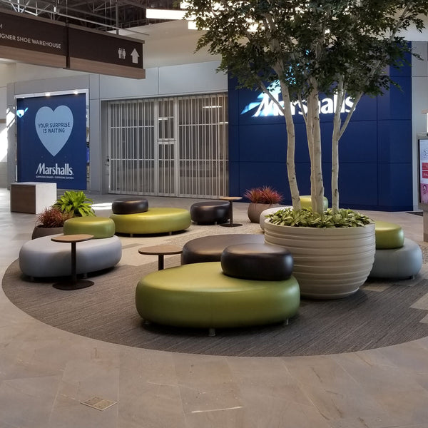 Pebble Upholstered Ottoman with Shaped Back