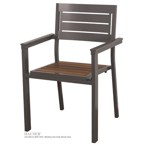 Monterey II Stacking Arm Chair with Tropical Wood Seat