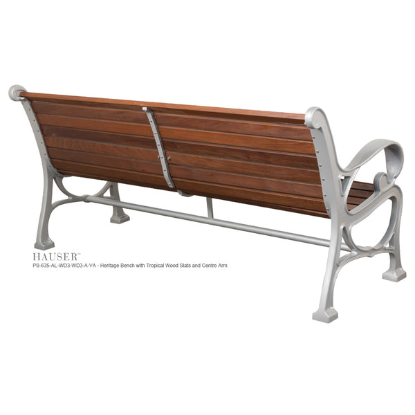 Heritage Bench with Tropical Wood Slats and Centre Arm