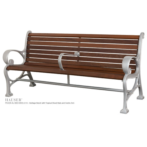 Heritage Bench with Tropical Wood Slats and Centre Arm