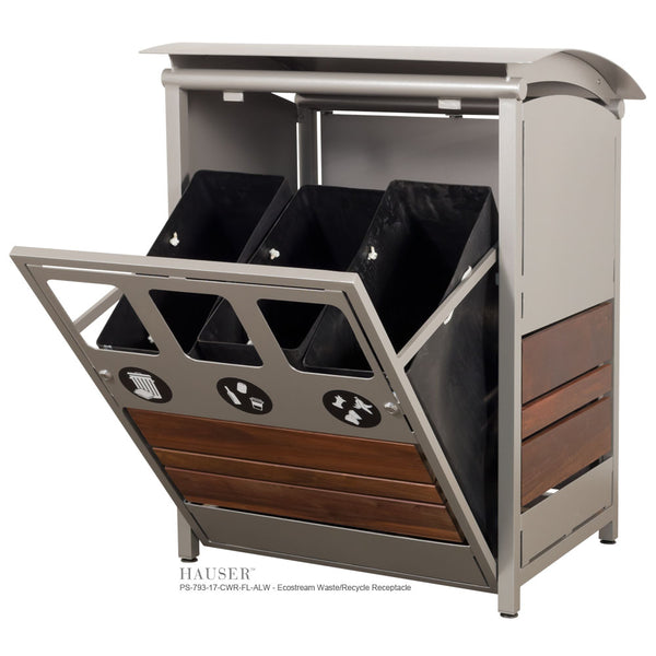 Ecostream Waste/Recycle Receptacle with Tropical Wood Accents