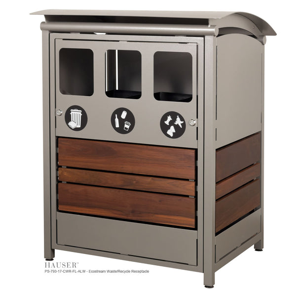 Ecostream Waste/Recycle Receptacle with Tropical Wood Accents