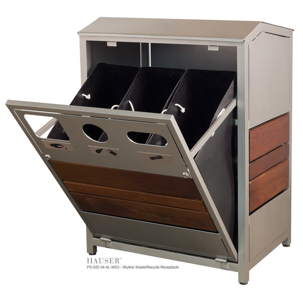 Skyline Waste/Recycle Receptacle with Tropical Wood Accents