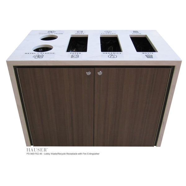 Lobby Waste/Recycle Receptacle with Fire Extinguisher