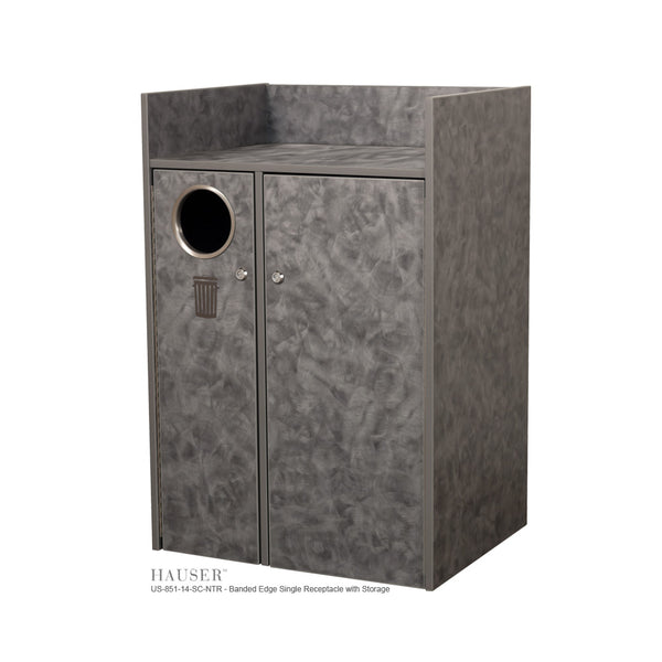 Banded Edge Waste Receptacle with Storage Compartment