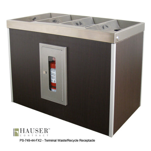 Terminal Waste/Recycle Receptacle with Fire Extinguisher